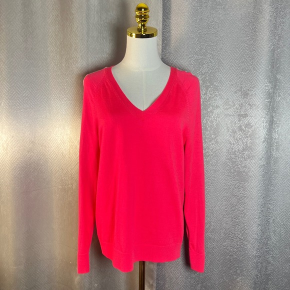 Banana Republic Extra Fine Merino V Neck Sweater Bright Pink Size L - Picture 4 of 11